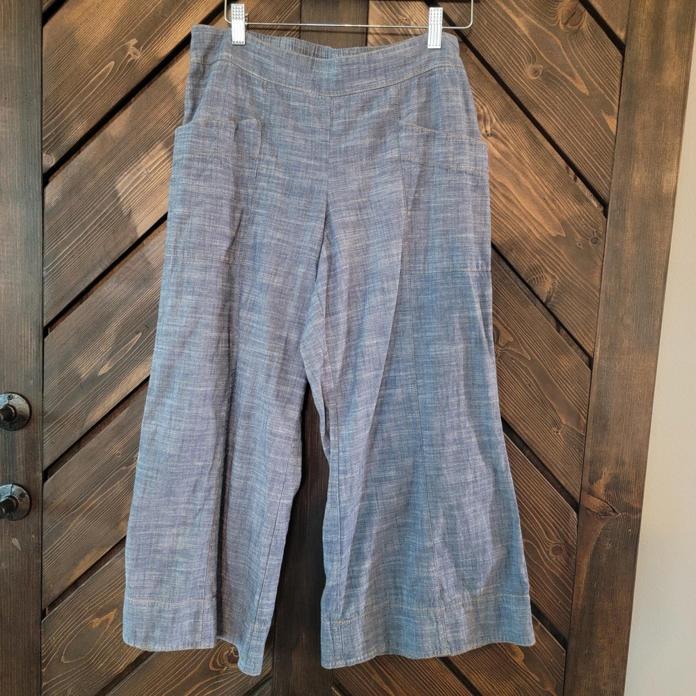 BOHO Chambray Wide Leg Baggy Cropped Pants M - Picture 5 of 6